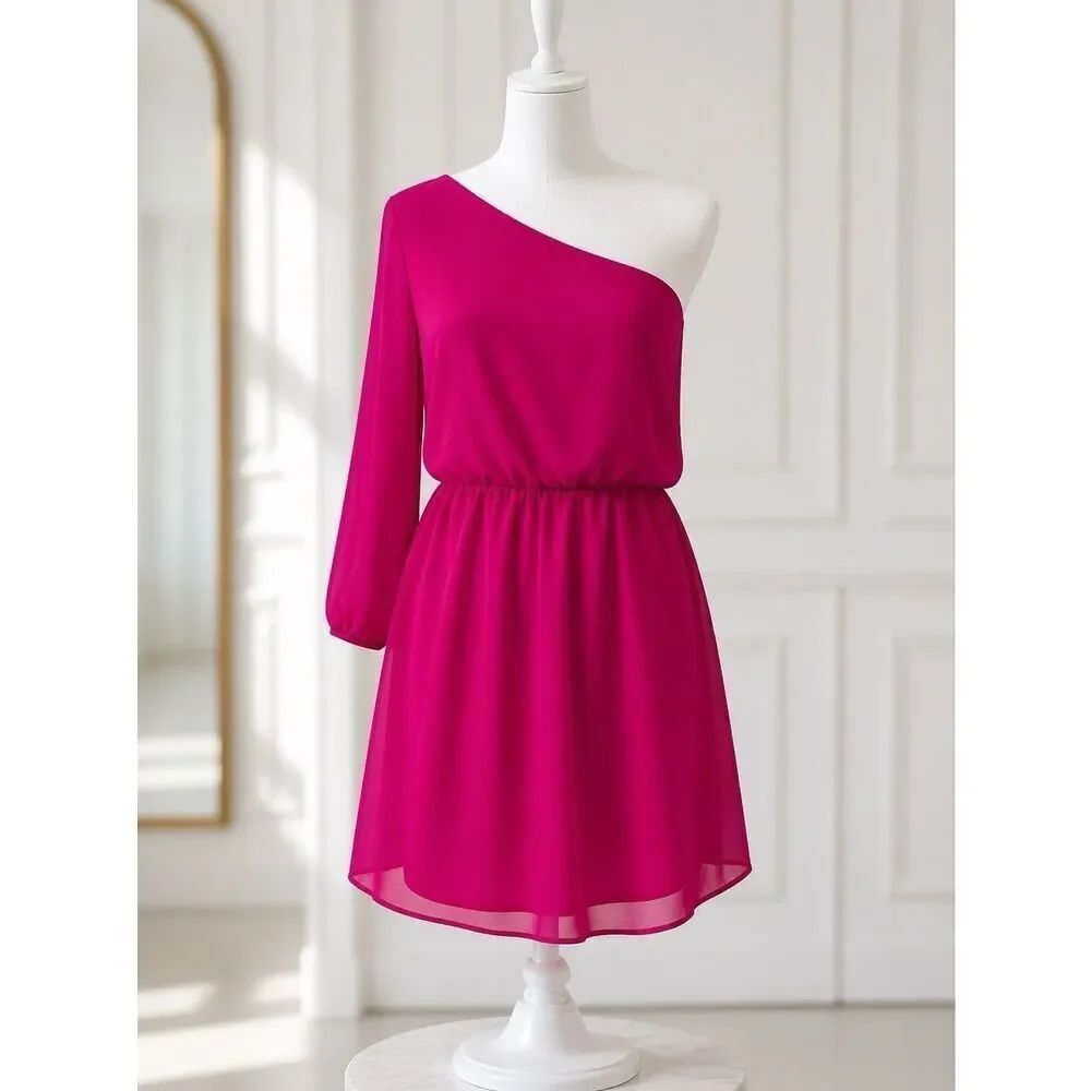 Chic One-Shoulder Pink Chiffon Dress Size Small NWT